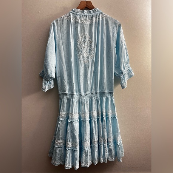 Pranella Amar Sky blue white Embroidered Tiered Dress lightweight ruffle sienna - Picture 4 of 8